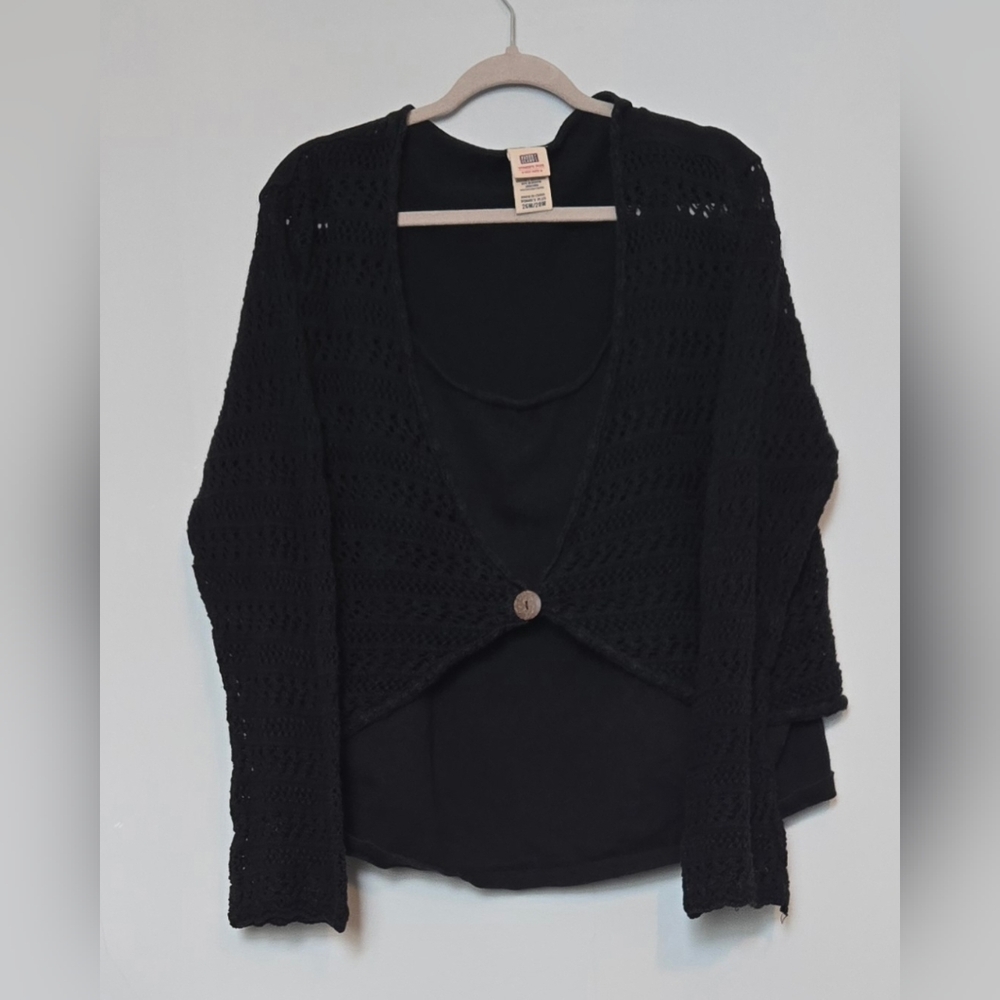 💥4 for $30💥 Faded Glory Black Open-Knit Single-Button Fooler Top size 26